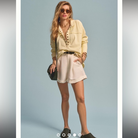 Pilcro Yellow Striped Henley Pullover Top - Picture 2 of 9